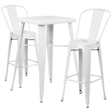 White Metal Indoor-Outdoor Bar Table Set with 2 Barstools