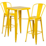 Yellow Metal Indoor-Outdoor Bar Table Set with 2 Barstools