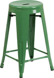 24'' High Backless Green Metal Indoor-Outdoor Counter Height Stool with Round Seat