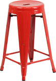 24'' High Backless Red Metal Indoor-Outdoor Counter Height Stool with Round Seat