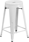 24'' High Backless White Metal Indoor-Outdoor Counter Height Stool with Round Seat