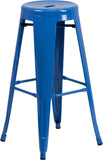 30'' High Backless Blue Metal Indoor-Outdoor Barstool with Round Seat