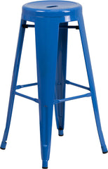 30'' High Backless Blue Metal Indoor-Outdoor Barstool with Round Seat