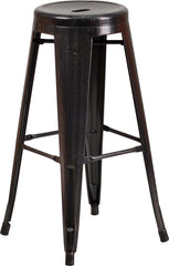 30'' High Backless Black-Antique Gold Metal Indoor-Outdoor Barstool with Round Seat