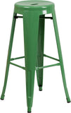 30'' High Backless Green Metal Indoor-Outdoor Barstool with Round Seat