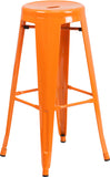 30'' High Backless Orange Metal Indoor-Outdoor Barstool with Round Seat