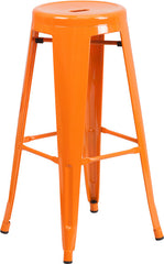 30'' High Backless Orange Metal Indoor-Outdoor Barstool with Round Seat