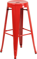 30'' High Backless Red Metal Indoor-Outdoor Barstool with Round Seat