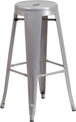 30'' High Backless Silver Metal Indoor-Outdoor Barstool with Round Seat