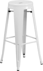 30'' High Backless White Metal Indoor-Outdoor Barstool with Round Seat