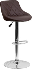 Contemporary Brown Vinyl Bucket Seat Adjustable Height Barstool with Chrome Base