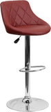 Contemporary Burgundy Vinyl Bucket Seat Adjustable Height Barstool with Chrome Base