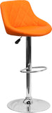 Contemporary Orange Vinyl Bucket Seat Adjustable Height Barstool with Chrome Base