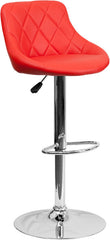 Contemporary Red Vinyl Bucket Seat Adjustable Height Barstool with Chrome Base