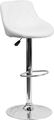 Contemporary White Vinyl Bucket Seat Adjustable Height Barstool with Chrome Base