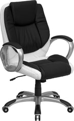 Mid-Back Black and White Leather Executive Swivel Office Chair