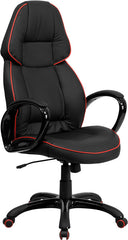 High Back Black Vinyl Executive Swivel Office Chair with Red Pipeline Border