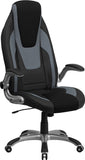 High Back Black & Gray Vinyl Executive Swivel Office Chair with Black Mesh Insets and Flip-Up Arms