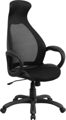 High Back Black Mesh Executive Swivel Office Chair with Leather Seat Insert
