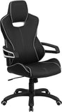 High Back Black Vinyl Executive Swivel Office Chair with White Trim