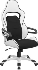 High Back White Vinyl Executive Swivel Office Chair with Black Fabric Inserts