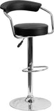 Contemporary Black Vinyl Adjustable Height Barstool with Arms and Chrome Base