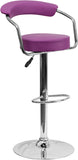 Contemporary Purple Vinyl Adjustable Height Barstool with Arms and Chrome Base