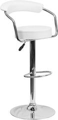 Contemporary White Vinyl Adjustable Height Barstool with Arms and Chrome Base