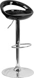 Contemporary Black Plastic Adjustable Height Barstool with Chrome Base