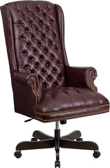 High Back Traditional Tufted Burgundy Leather Executive Swivel Office Chair