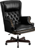 High Back Traditional Tufted Black Leather Executive Swivel Office Chair