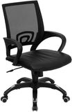 Mid-Back Black Mesh Swivel Task Chair with Black Leather Padded Seat