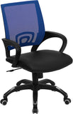 Mid-Back Blue Mesh Swivel Task Chair with Black Leather Padded Seat