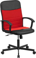 Mid-Back Black Vinyl and Red Mesh Racing Executive Swivel Office Chair