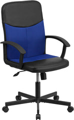 Mid-Back Black Vinyl and Blue Mesh Racing Executive Swivel Office Chair