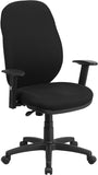 High Back Black Fabric Ergonomic Swivel Task Chair with Flex Back and Height Adjustable Arms
