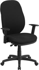 High Back Black Fabric Ergonomic Swivel Task Chair with Flex Back and Height Adjustable Arms