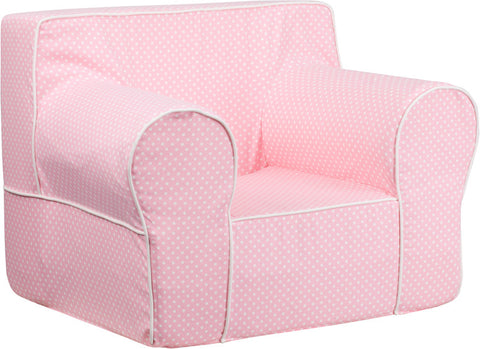 Oversized Light Pink Dot Kids Chair with White Piping WB