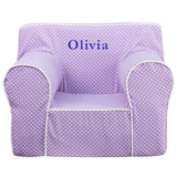 Personalized Oversized Lavender Dot Kids Chair with White Piping