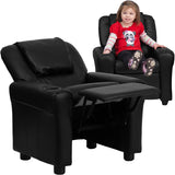 Contemporary Black Leather Kids Recliner with Cup Holder and Headrest