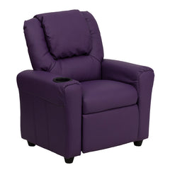 Contemporary Purple Vinyl Kids Recliner with Cup Holder and Headrest