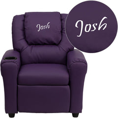 Personalized Purple Vinyl Kids Recliner with Cup Holder and Headrest