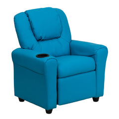 Contemporary Turquoise Vinyl Kids Recliner with Cup Holder and Headrest