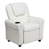 Contemporary White Vinyl Kids Recliner with Cup Holder and Headrest