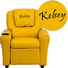 Personalized Yellow Vinyl Kids Recliner with Cup Holder and Headrest