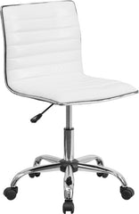 Low Back Armless White Ribbed Designer Swivel Task Chair