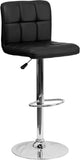 Contemporary Black Quilted Vinyl Adjustable Height Barstool with Chrome Base