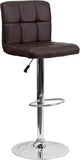 Contemporary Brown Quilted Vinyl Adjustable Height Barstool with Chrome Base