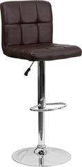 Contemporary Brown Quilted Vinyl Adjustable Height Barstool with Chrome Base