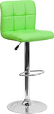 Contemporary Green Quilted Vinyl Adjustable Height Barstool with Chrome Base